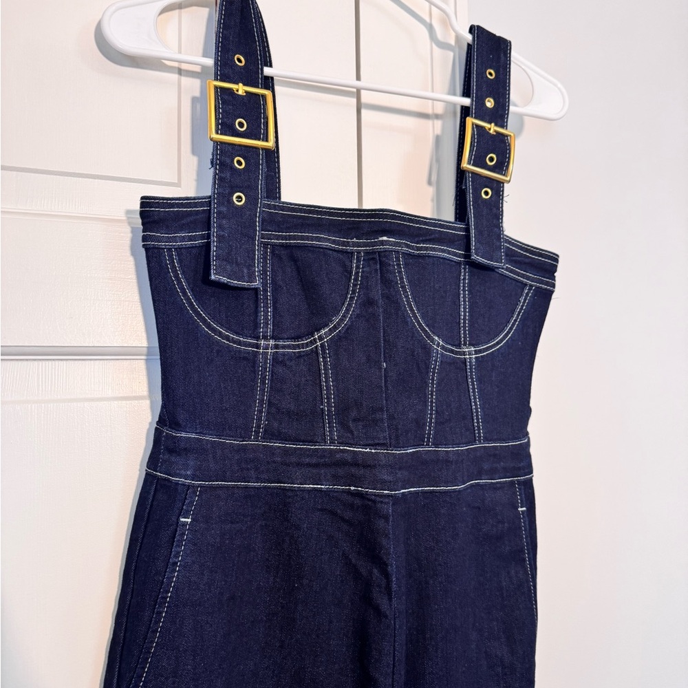 Women's Black Denim Jumpsuit - Picture 5 of 8